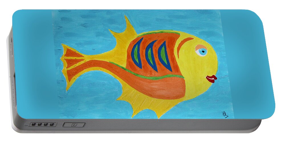 Fish Portable Battery Charger featuring the mixed media Fishie by Deborah Boyd