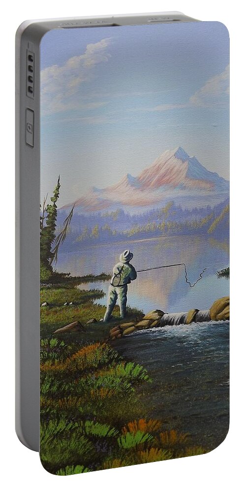 Fishing Portable Battery Charger featuring the painting Fishing the High Lakes by Richard Faulkner