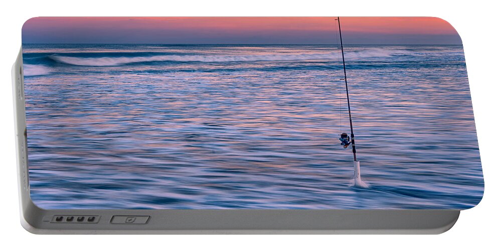 Fishing Portable Battery Charger featuring the photograph Fishing the Sunset Surf - Square Version by Mark Rogers