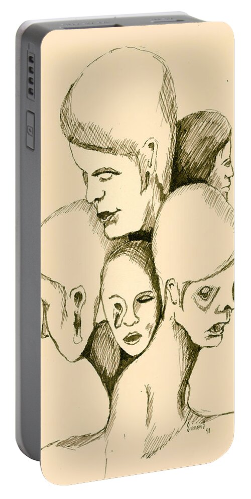 Head Portable Battery Charger featuring the drawing Five Headed Figure by Sam Sidders