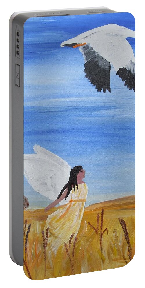 Snow Goose Portable Battery Charger featuring the painting Flight by Susan Voidets