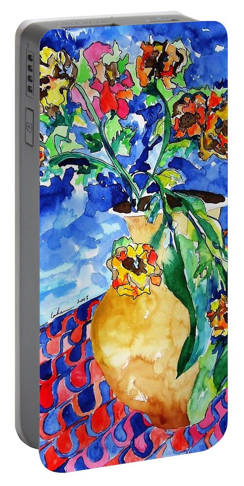 Flip Of Flowers Portable Battery Charger featuring the painting Flip of Flowers by Esther Newman-Cohen