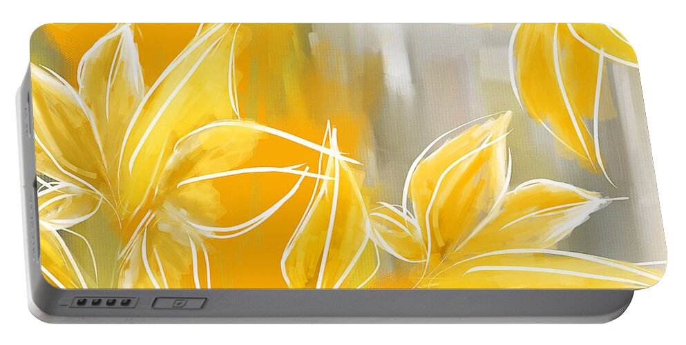 Yellow Portable Battery Charger featuring the painting Floral Glow by Lourry Legarde