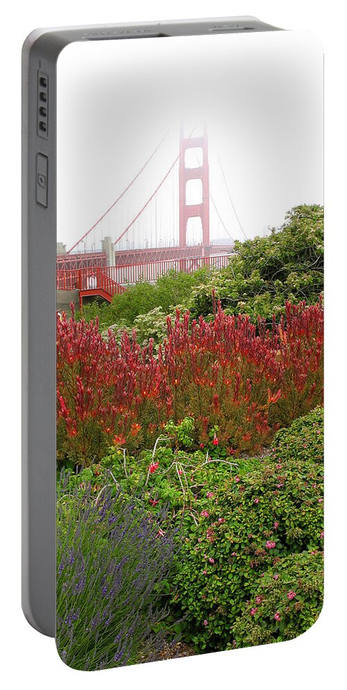 Golden Gate Bridge Portable Battery Charger featuring the photograph Flower Garden at the Golden Gate Bridge by Connie Fox