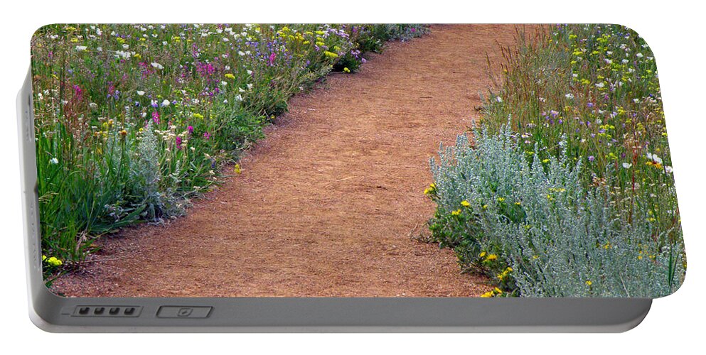 Wild Flowers Nature Landscape Hiking Path Colorado Rocky Mountains Portable Battery Charger featuring the photograph Flower path by George Tuffy