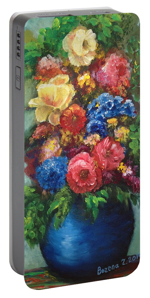 Flowers Portable Battery Charger featuring the painting Flowers by Bozena Zajaczkowska