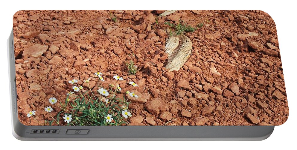 Abstract Portable Battery Charger featuring the photograph Flowers in Red Rock by Steve Ondrus