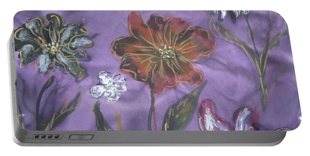 Flowers Portable Battery Charger featuring the painting Flowers on Silk by Lucille Valentino