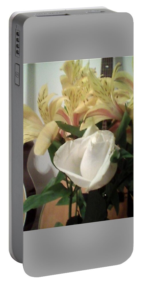 White Rose Portable Battery Charger featuring the photograph Flowery Notes by Suzanne Berthier