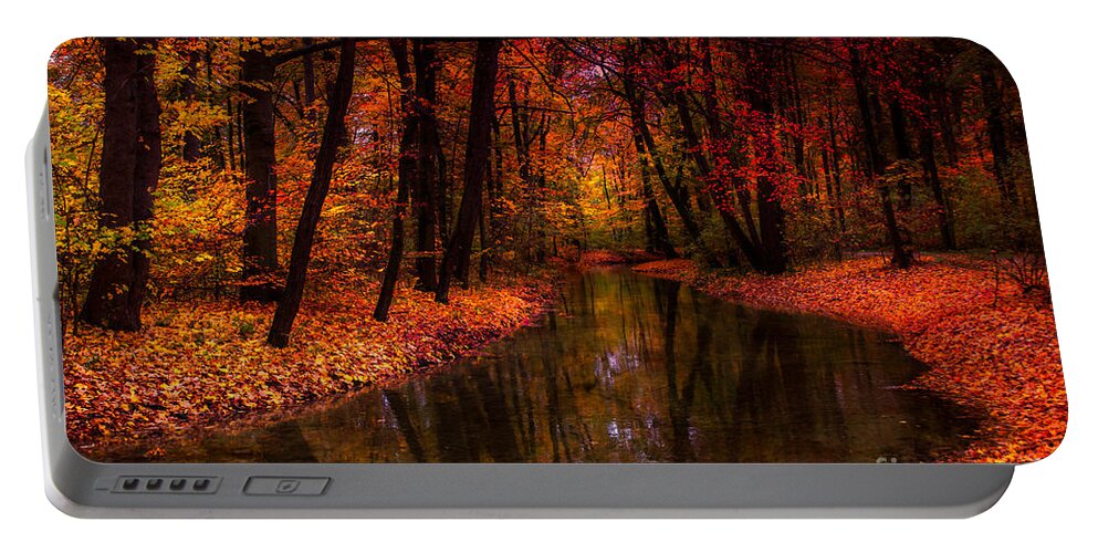 Autumn Portable Battery Charger featuring the photograph Flowing Through The Colors Of Fall by Hannes Cmarits