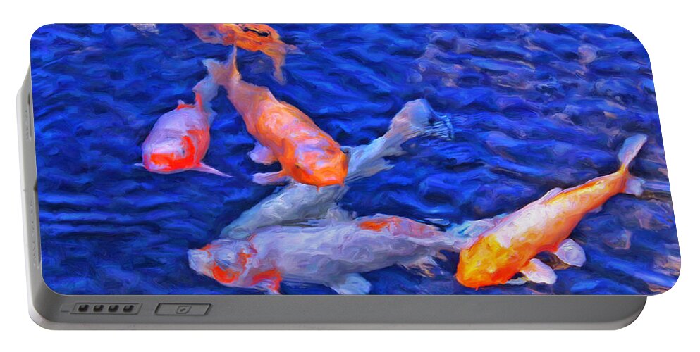 Koi Portable Battery Charger featuring the painting Fluid Dynamics by Dominic Piperata