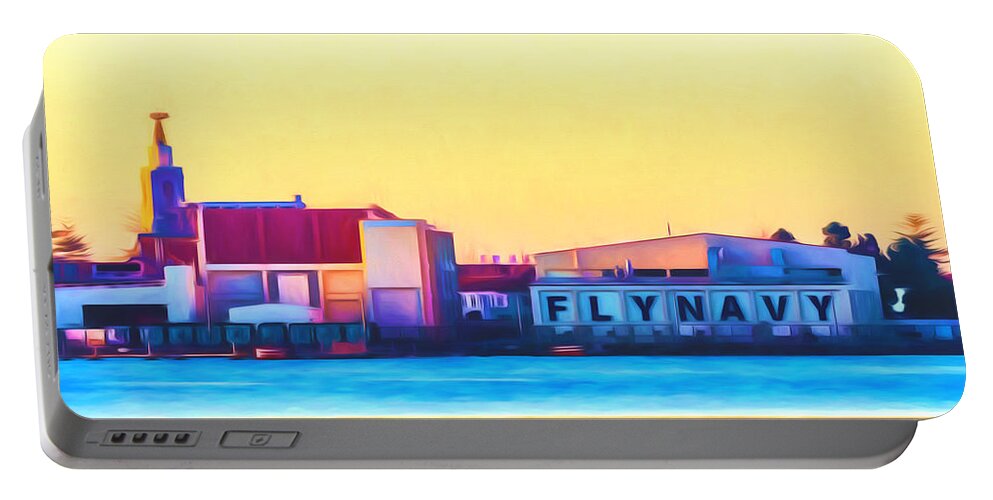 Navy Portable Battery Charger featuring the mixed media Fly Navy Sign San Diego by Priya Ghose