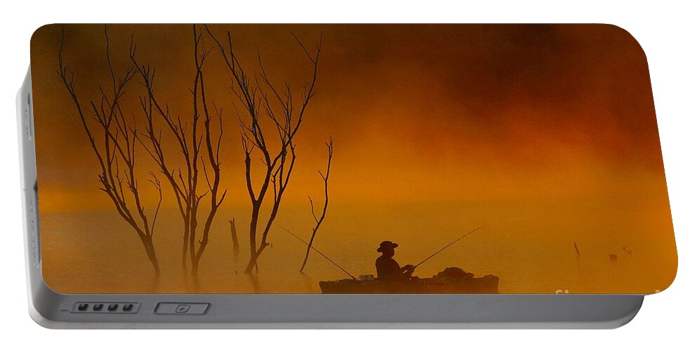 Sunrise Portable Battery Charger featuring the photograph Foggy Morning Fisherman by Elizabeth Winter