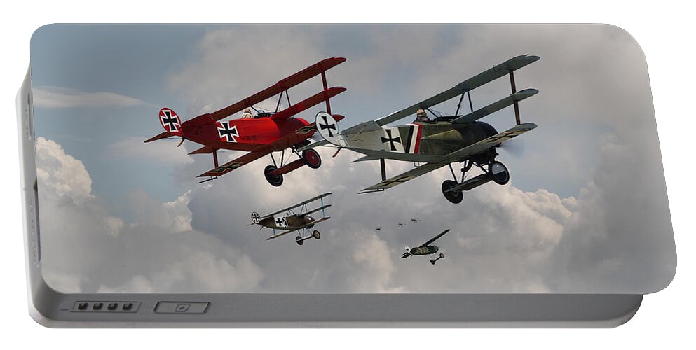 Aircraft Portable Battery Charger featuring the photograph Fokker Squadron - Contact by Pat Speirs
