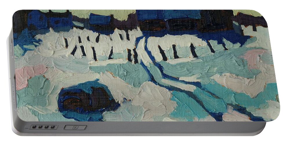 Chadwick Portable Battery Charger featuring the painting Foley Farm in Winter by Phil Chadwick