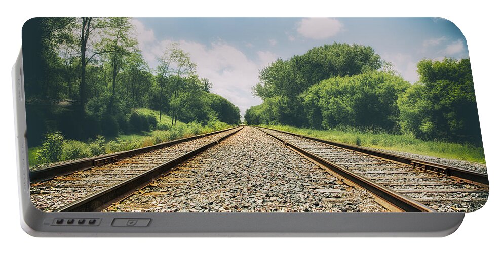 Train Tracks Portable Battery Charger featuring the photograph Follow The Tracks by Bill and Linda Tiepelman