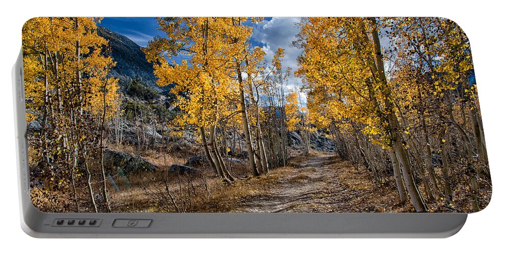 Mountains Portable Battery Charger featuring the photograph Follow the Yellow Tree Road by Cat Connor