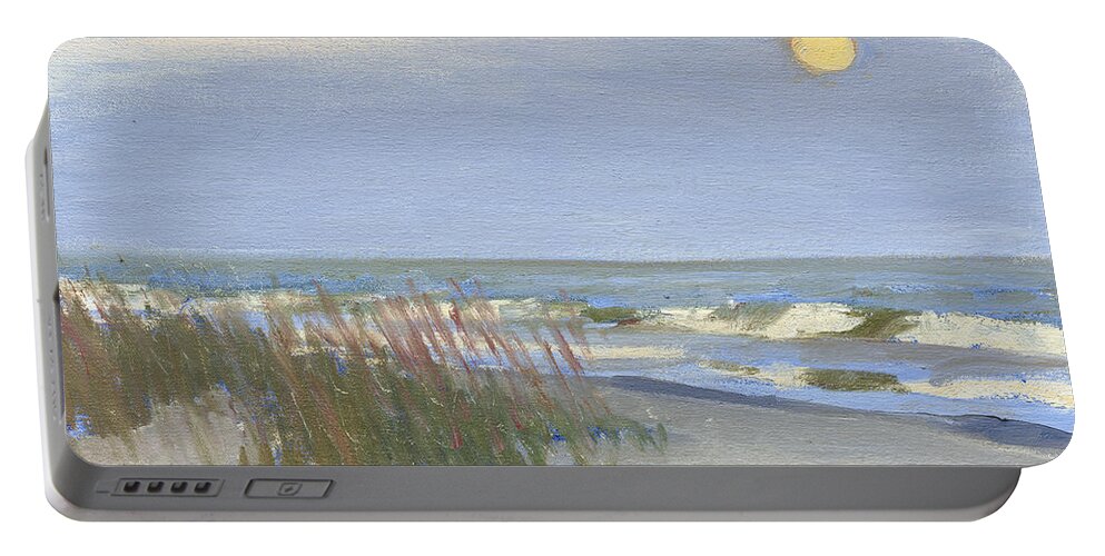 Dune Portable Battery Charger featuring the painting Folly Field Moonrise by Candace Lovely