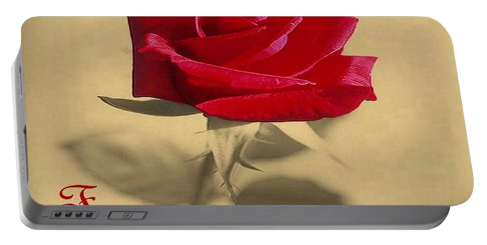 Rose Portable Battery Charger featuring the photograph For My Love Vintage Valentine Greeting by Taiche Acrylic Art
