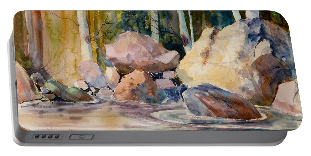 Forest And River Portable Battery Charger featuring the painting Forest and River by Teresa Ascone