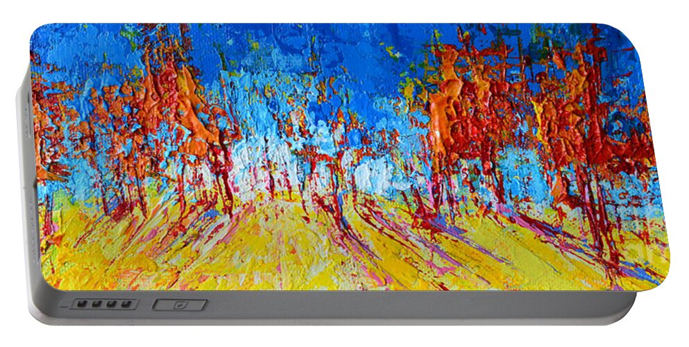Tree Forest Artwork Scenic Painting Portable Battery Charger featuring the painting Tree Forest 1 Modern Impressionist landscape painting palette knife work by Patricia Awapara