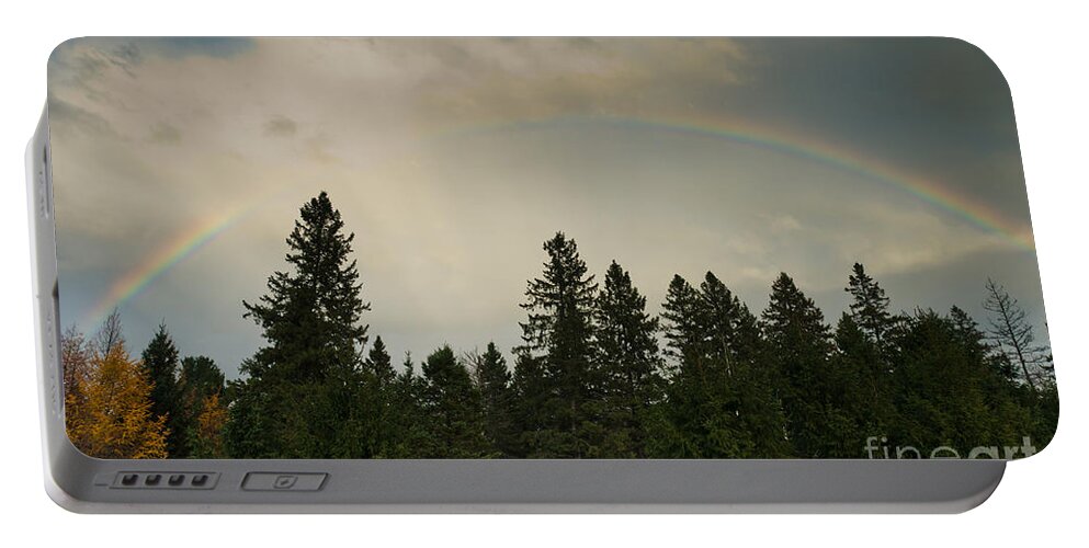 Landscapes Portable Battery Charger featuring the photograph Forest under the rainbow by Cheryl Baxter