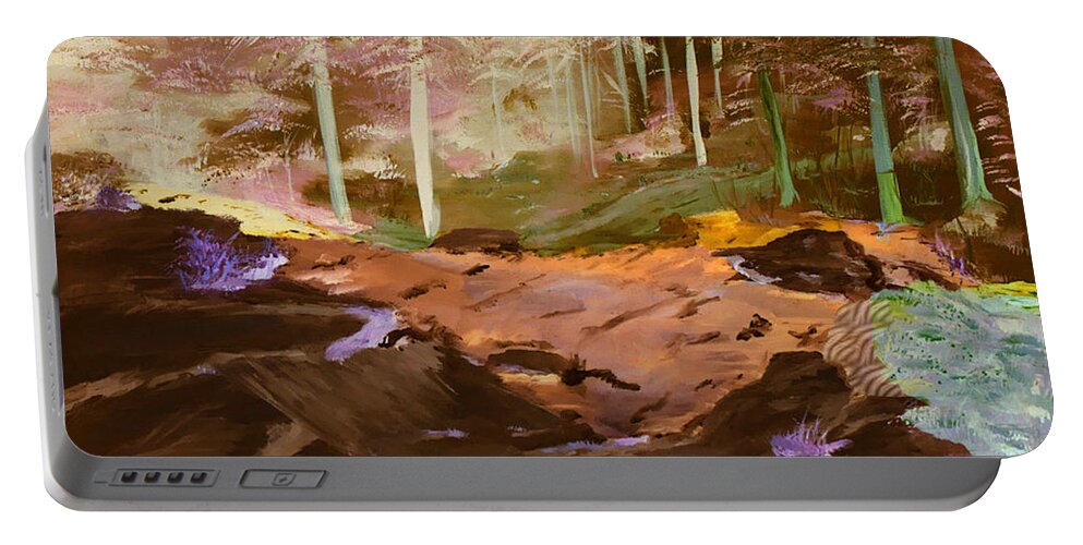 Forests Of Alpha Centari Portable Battery Charger featuring the painting Forests of Alpha Centari by Gail Daley