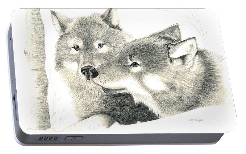 Drawing Of Wolves Portable Battery Charger featuring the painting Forever Wolf Love-The Greeting by Joette Snyder