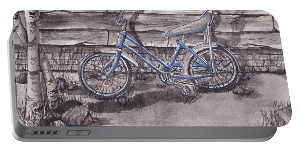 Bike Portable Battery Charger featuring the painting Forgotten Banana Seat Bike by Kelly Mills