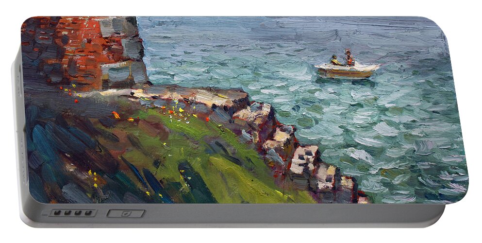 Fort Niagara Portable Battery Charger featuring the painting Fort Niagara by Lake Ontario by Ylli Haruni