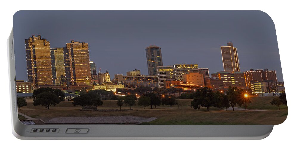 Sunset Portable Battery Charger featuring the photograph Fort Worth Skyline Golden Hour by Jonathan Davison