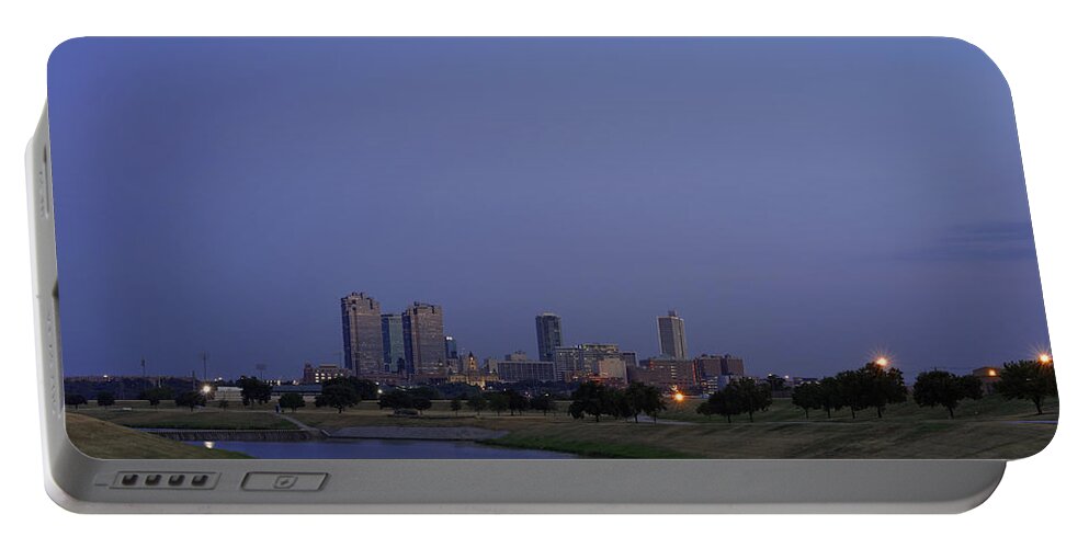 Fort Worth Portable Battery Charger featuring the photograph Fort Worth Sunset Skyline by Jonathan Davison