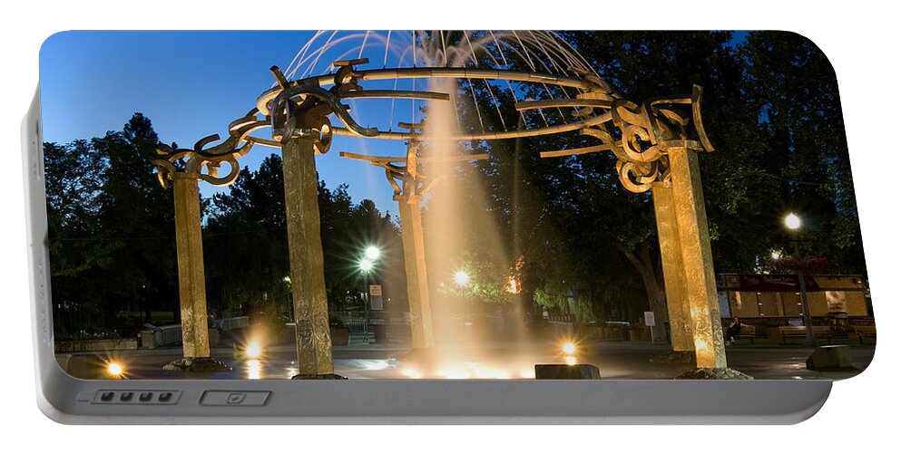 Fountain Portable Battery Charger featuring the photograph Fountain in Riverfront Park by Paul DeRocker