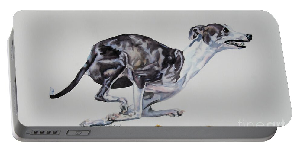 Italian Greyhound Portable Battery Charger featuring the painting Four Off The Floor by Susan Herber