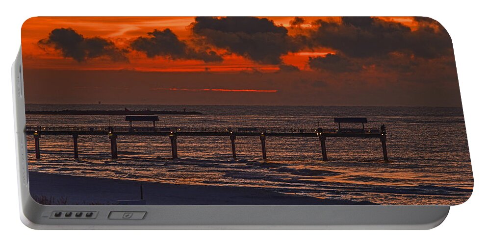 Palm Portable Battery Charger featuring the digital art Four Seasons Pier Sunrise by Michael Thomas