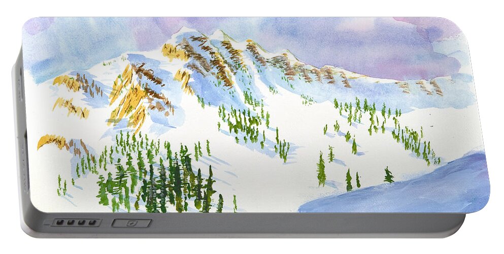 Mountains Portable Battery Charger featuring the painting Four Sisters at Snowbasin by Walt Brodis