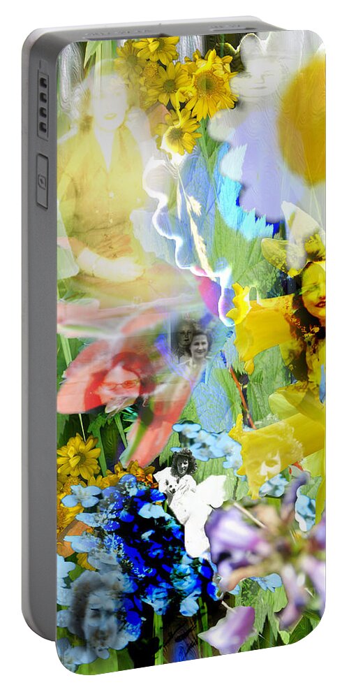 Colorful Portable Battery Charger featuring the digital art Framed In Flowers by Cathy Anderson