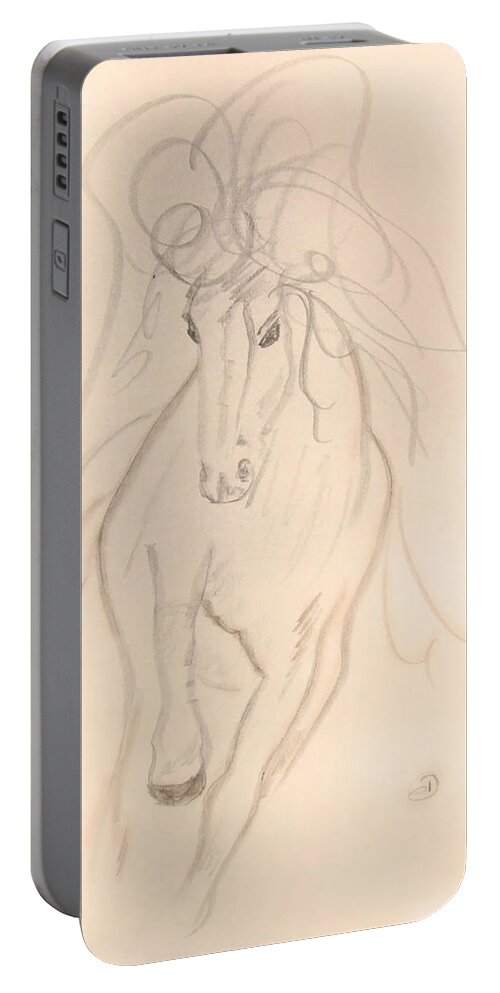 Horse Portable Battery Charger featuring the drawing Freedom to Run by Donna Blackhall