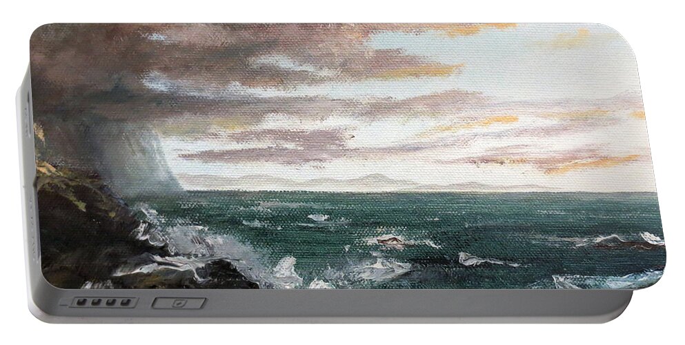 Ocean Portable Battery Charger featuring the painting Frenchman's Bay by Lee Piper