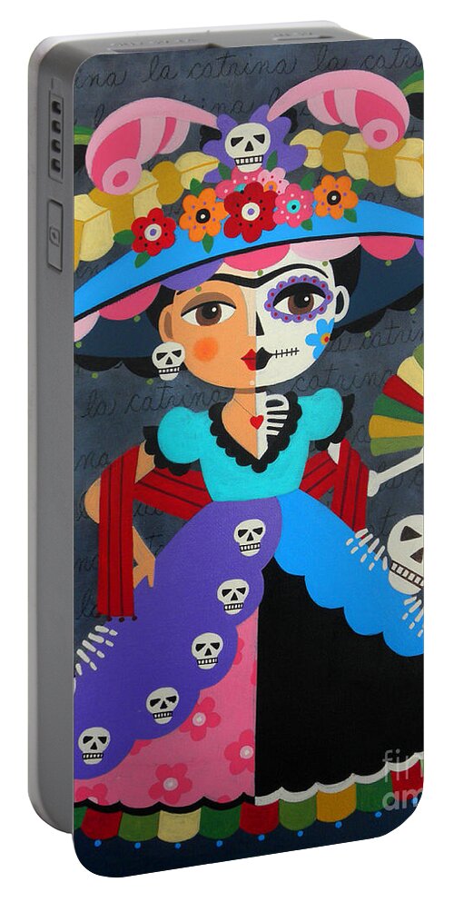 Frida Portable Battery Charger featuring the painting Frida Kahlo La Catrina by Andree Chevrier