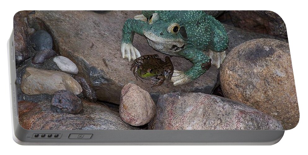 Frogs Portable Battery Charger featuring the photograph Frogs Imitation and Real by Holly Eads
