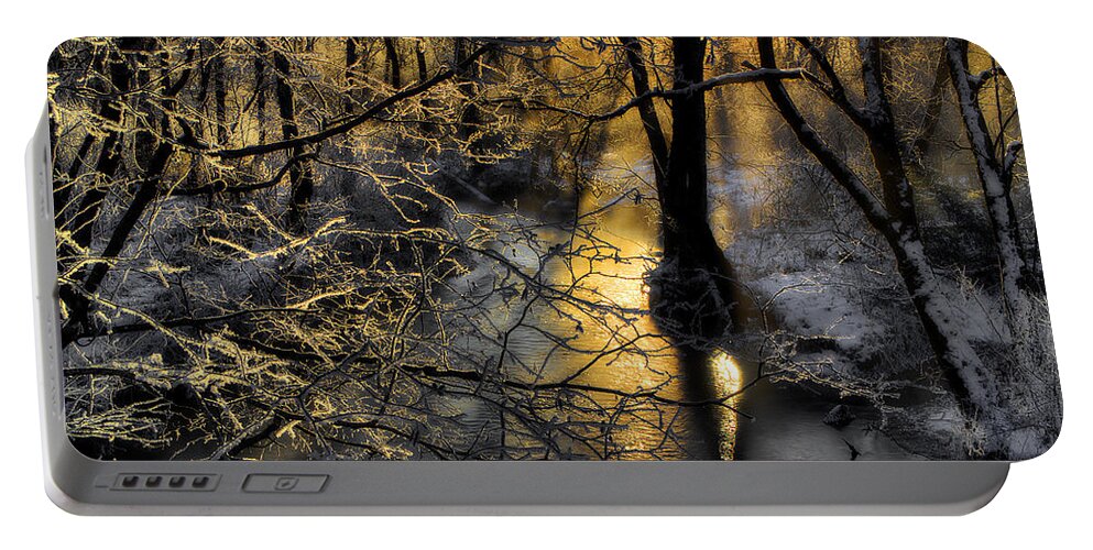 Winter Stream Portable Battery Charger featuring the photograph Frosty Creek In The Smokies by Michael Eingle