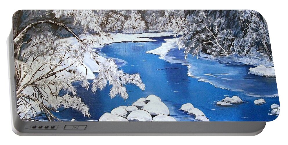 Snow Portable Battery Charger featuring the painting Frosty Morning by Sharon Duguay