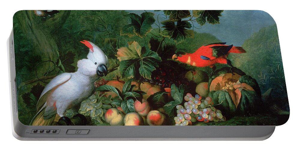 Frame Portable Battery Charger featuring the photograph Fruit And Birds by Jakob Bogdani or Bogdany
