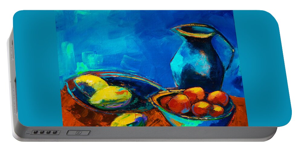 Lemon Portable Battery Charger featuring the painting Fruit Palette by Elise Palmigiani
