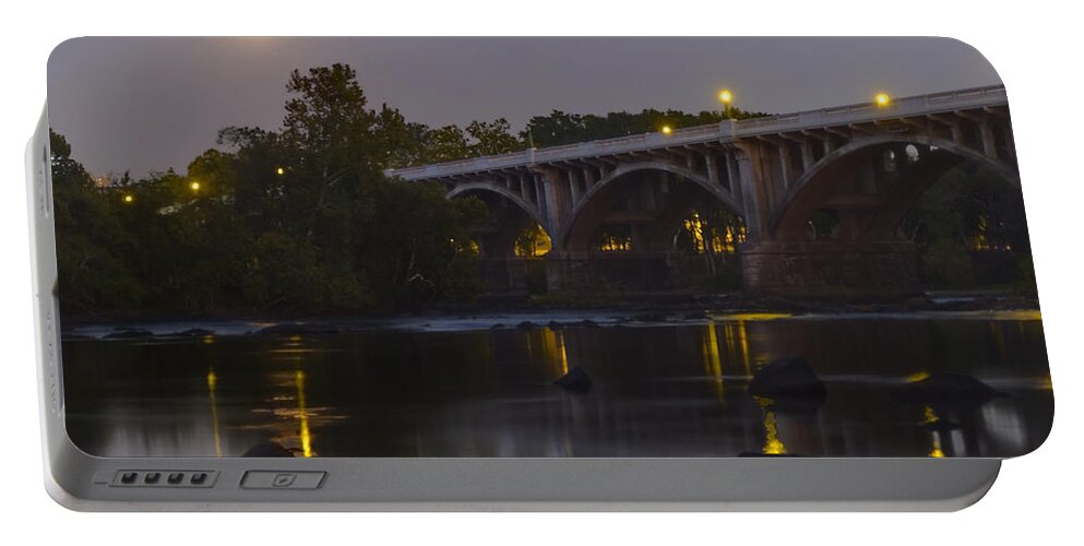 Gervais Street Bridge Portable Battery Charger featuring the photograph Gervais Street Bridge, Full Moon and Jupiter by Charles Hite