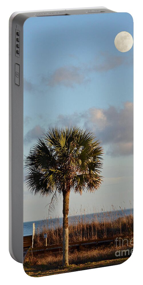 Scenic Portable Battery Charger featuring the photograph Full Moon At Myrtle Beach State Park by Kathy Baccari