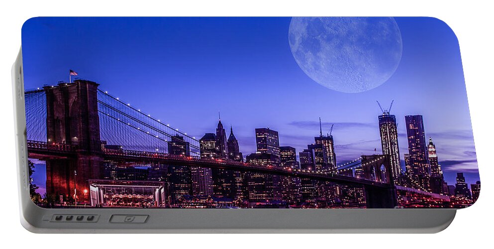 Nyc Portable Battery Charger featuring the photograph Full moon over Manhattan II by Hannes Cmarits