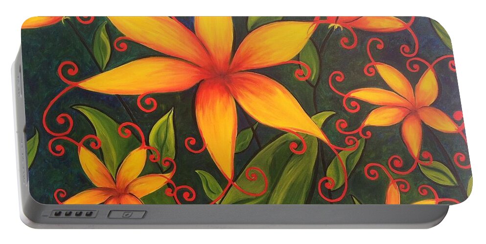 Flowers Portable Battery Charger featuring the painting Fun Flowers by Vikki Angel