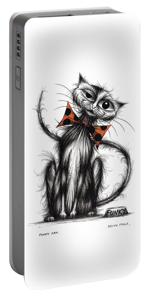 Funky Portable Battery Charger featuring the drawing Funky cat by Keith Mills